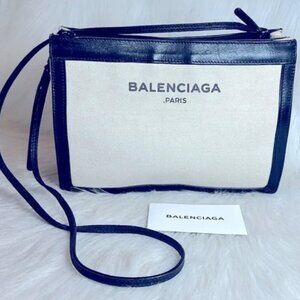 BALENCIAGA .Paris canvas & black leather crossbody